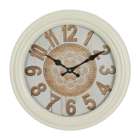 White Metal Farmhouse Wall Clock, 14" x 14" x 3"